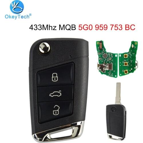 OkeyTech for Volkswagen V W Golf MK7 Skoda Octavia A7 Remote Smart Car Key 5G0 959 753 BC 3 Button 433Mhz MQB Uncut HU66 Blade