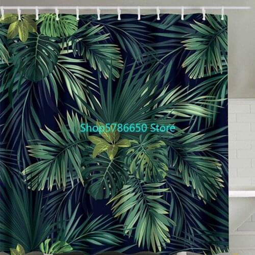 Natural Plant Green Leaves Printing Modern Shower Curtain Sea Turtle Sea Horse Dolphin Octopus Pattern Bath Decor Waterproof