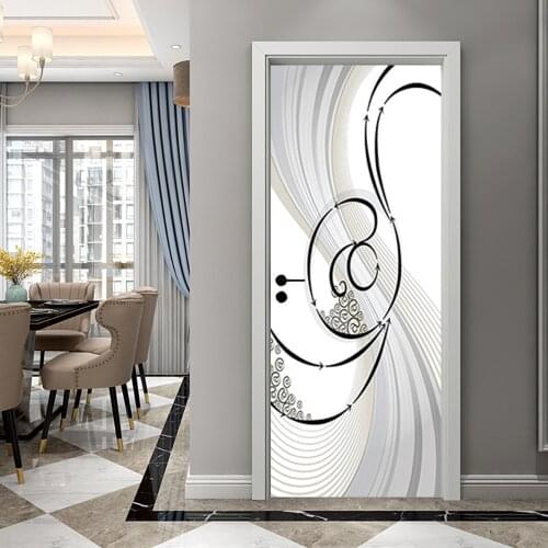 Modern Fashion Self-Adhesive Door Wallpaper 3D PVC Removable Home Design Sticker Musical Note Poster Mural Wall Decals Decor