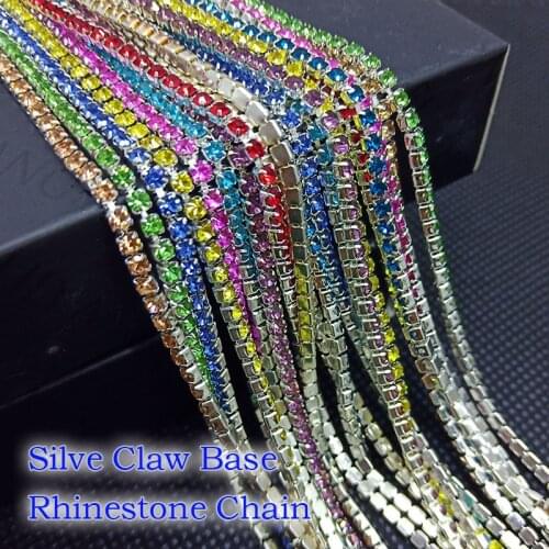 SS6 Silver Chain Rhinestone 3Yard Cup chain Mix colors Crystal chains for Garment Bags Nail DIY Accessoire