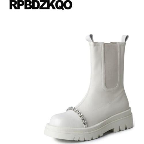 Shoes High Heel White Wedding Boots Rhinestone Wedge Diamond Creepers Chelsea Harajuku Ankle Flatform Bride Beige Muffin Women