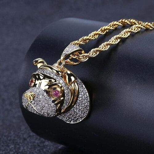 Vintage Iced Out Pet Dog Pendant Necklace With Gold Chain AAA Zircon Fashion Mens Necklace Hip Hop Jewelry