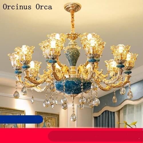 High-end custom French luxury blue ceramic chandelier living room dining room bedroom European Creative Color Crystal Chandelier