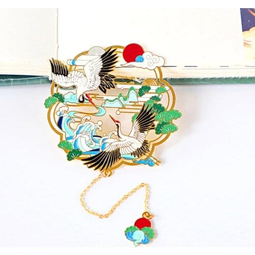 Chinese Style calligraphy and painting Bookmark Group Fan Book Clip Pagination Mark Metal Tassel Stationery School Office Supply