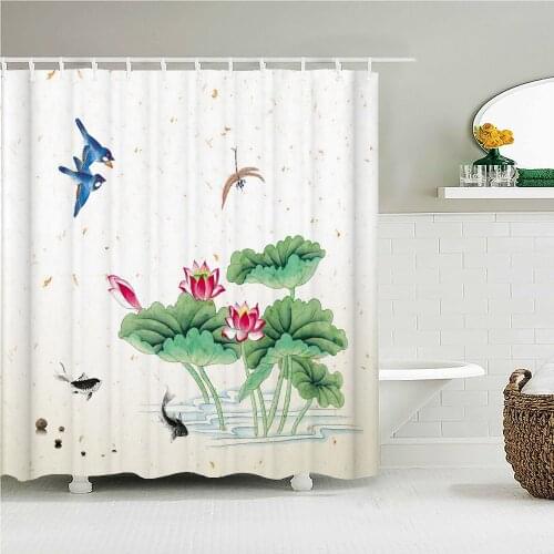 Chinese style beautiful flowers landscape painting artistic conception simple shower curtain bathroom layout home decoration