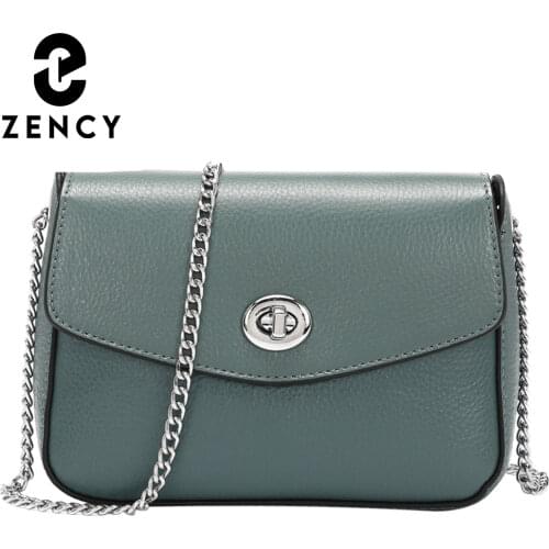 Zency 2021 New Women Genuine Leather Bag Square Small Fashion Female Crossbody Cover Chain Shoulder Handbag High Quality Simple