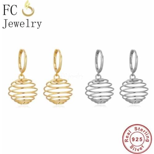 925 Silver Anti-allergy 18k Gold Plate Spiral Hollow Lantern Ball Spring Piercing Hoop Earring For Women Pendientes Brincos 2021