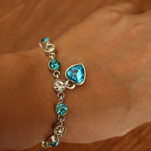 Fashion Alloy crystal heart Bracelets for Women Rhinestone blue stone heart Bracelet jewelry for girl female