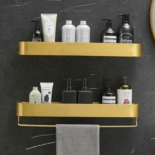 Gold Bathroom Shelf 30/40/50 cm Wall Brushed Gold Shelves Shower Basket Storage Rack Towel Bar Bathroom Accessories