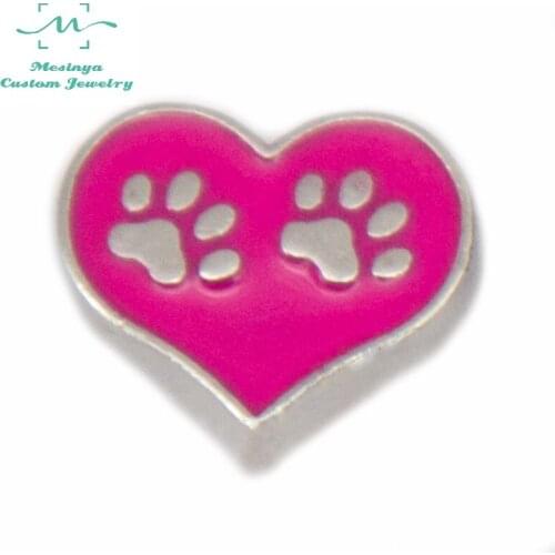 10pcs Red Pink Love Dog Paw Heart Shape Custom Floating Charms For Glass Locket