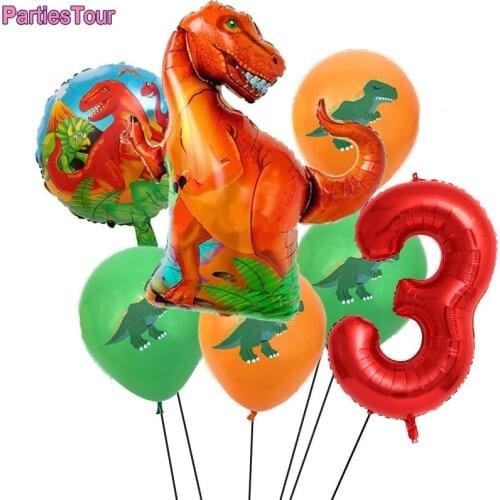 13pcs Big Dinosaur Foil Balloons 32inch Red Number Balloons Dinosaur Party Dino Theme Birthday Jungle irthday Party Decor Globos