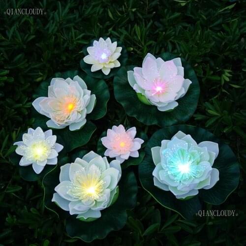 5 pieces White Artificial pond flowers Heads optic fibre pond Lotus leaf Water Lily Floating Pool Plants wedding led light C70