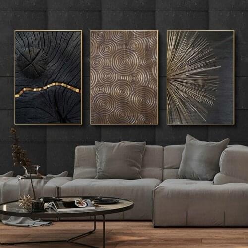 Abstract Black Golden Line Texture Poster Vintage Minimalist Wall Art Canvas Painting Modern Luxury Living Room Home Decor