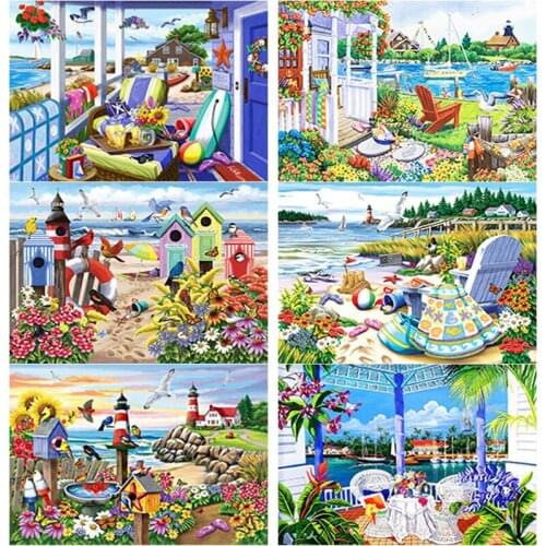 New 5D DIY Diamond Painting Sea View Cross Stitch Scenery Diamond Embroidery Full Square Round Drill Home Decor Manual Art Gift