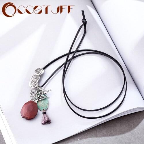 Long Necklace for Women Vintage Jewelry Tassel Tree Of Life Wooden Rope Chains Female Statement Suspension Neck Decoration 2021