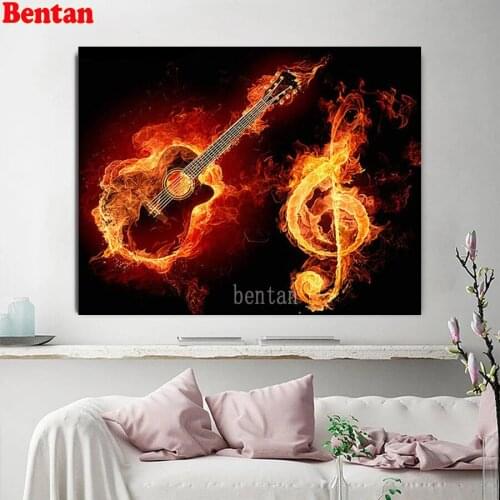 Guitar Music 5D Diamond Painting Full Square Round Drill DIY Diamond Embroidery Flame Art Rhinestone Mosaic Decoration Gift New