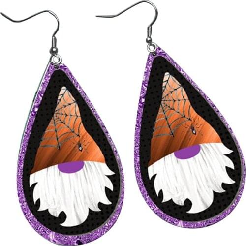 Halloween Gnome Layers Faux Leather Tear Drop Earrings Glitter Day of the Dead Earrings Make Your Logo