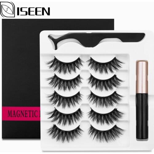 ISEEN Natural Magnetic Eyelashes 3D Mink False Eyelashes Magnetic Eyeliner &Tweezers Set Waterproof Lasting Fake Lashes Makeup