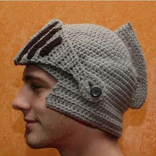 Hot Selling Novelty Roman Hat Winter Beanie Hats For Men Warm Mask Knight Helmet Knitted Cap Handmade Gladiator Mask Hat