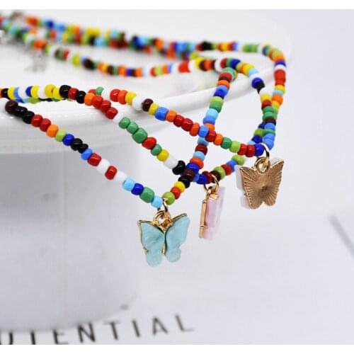 Cute Butterfly Pendant Necklace Bohemia Handmade Beads Choker Women Girl Short Necklaces Fashion Jewelry Gift