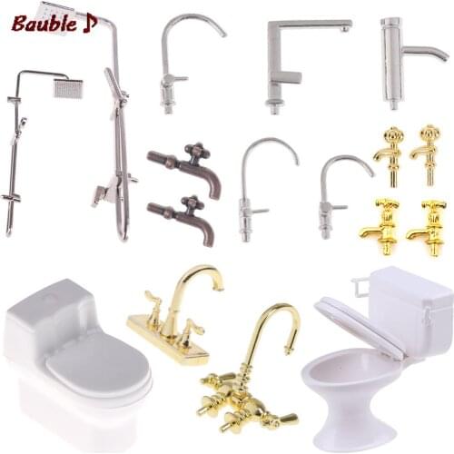 Dollhouse Miniature Bath Shower Modeling Toilet Bathtub Faucet Simulation Water Tap Toys for Doll House Furniture Toys