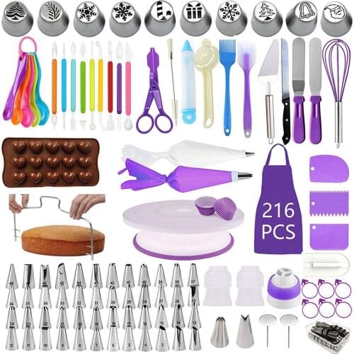 216 Pcs/set Cake Turntable Cake Decorating Tools Kit Rotary Table Baking Tool Piping Nozzle Piping Bag Set Baking Supplies Sets