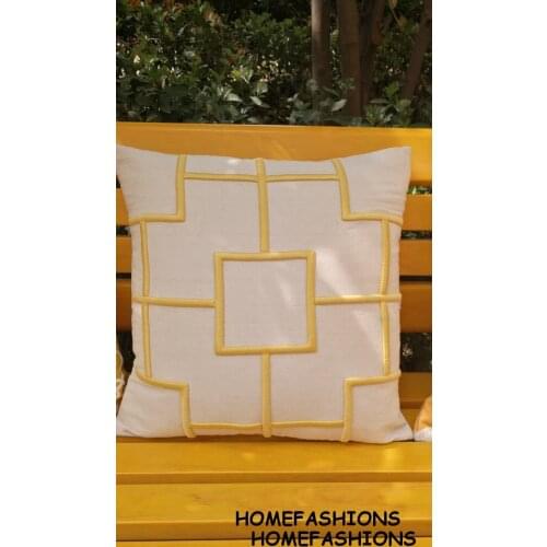 Geometric embroidery cushion cover /yellow and cream emboridery pillow cover/decorative throw cushion sham wholesale 45x45cm