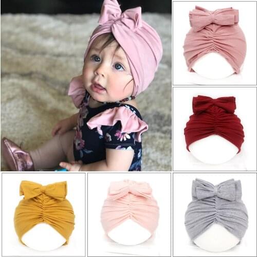 Solid Color Baby Hat With Big Bowknot On The Top Baby Girl Knot Cat Ears Hat Turban Baby Kids Beanie Newborn Photography Props