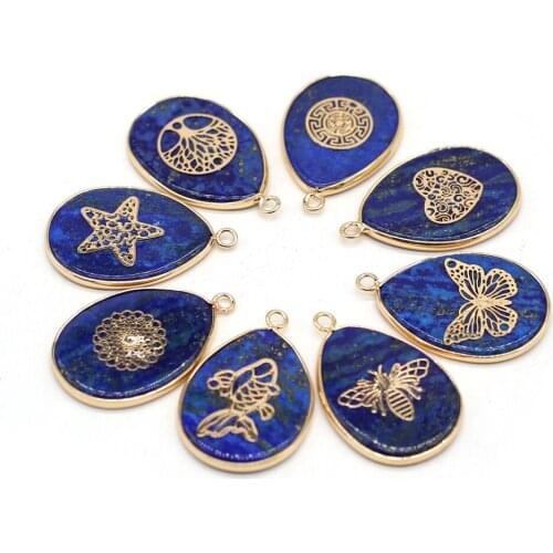 Natural Stone Round Agates Pendant Lapis Lazuli Charms Pendants for DIY Necklace Earring Making Exquisite Jewelry Size 20x25mm