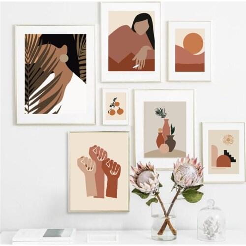 Boho Posters Vintage Fashion Abstract Woman Girl Orange Wall Art Canvas Painting Interior Home Decor Scandinavian Pictures