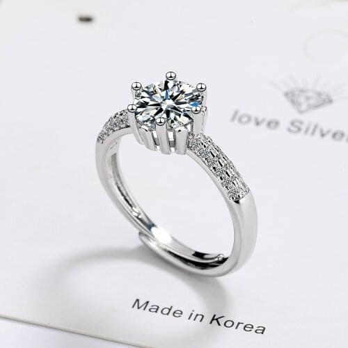 Simple 925 Sterling Silver AAA Sparkling Zircon Crystal 6 Claws Round Rings for Women Promise Love Engagement Jewelry Anillos