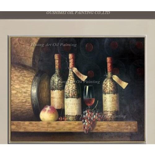 Hand Painted Classical Oil Painting Wall Decor Red Wine Estates Art Still Fruit Painting On Canvas Restaurant Decor Paintings