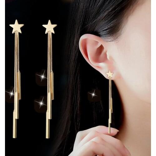 New Arrival Five-pointed Star Long Tassel Dangle Drop Earrings for Women Elegant Earrrings Gift