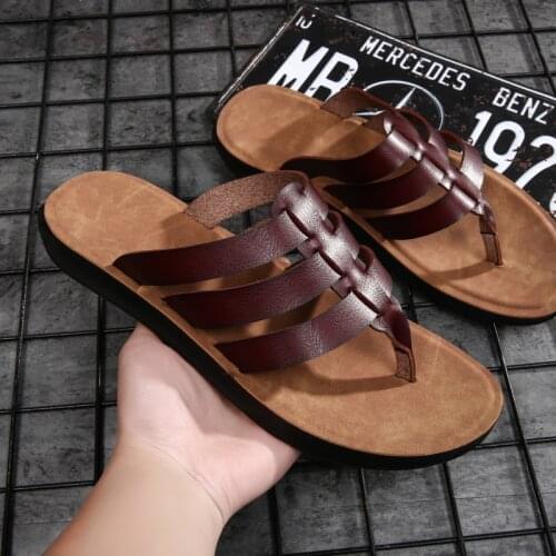 FIXSYS Fashion Mens Beach Slippers Leather Flip Flops Summer Outdoor Water Shoes Lightweight Walkings Shoes Fashon Man Slippers