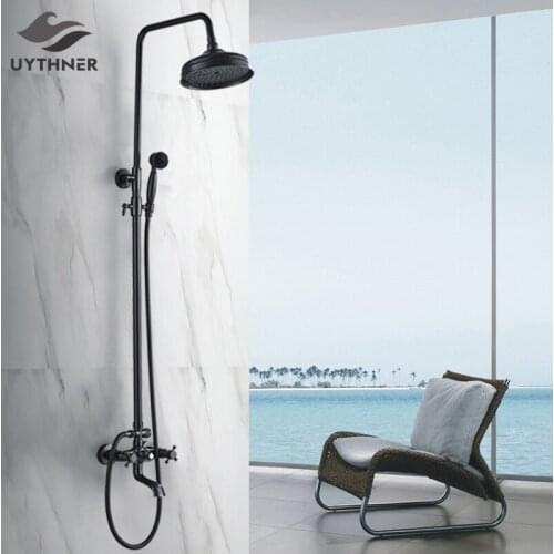 Black Bronze Bathroom Shower Faucet Bath Shower Set Mixer Tap 8" Rainfall head Bath Shower Set Bathtub Faucet Wall Mounted