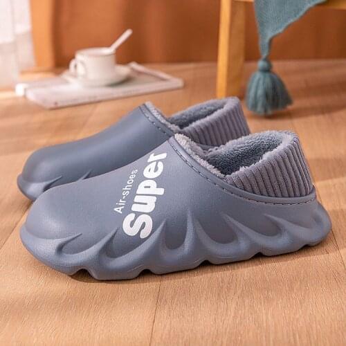 WEH home slippers men 2021 Winter Slippers Warm Men Shoes Waterproof Women Couples Non-Slip Plush Cotton Indoor Outdoor Cozy