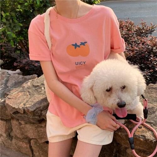 Summer Sweet Juice Orange Pattern Casual Loose Harajuku Streetwear Crop Women Tops Chic INS O-Neck Vintage Short Sleeve T-Shirt