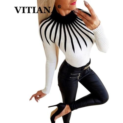 VITIANA Women Slim Casual Knitted Sweater Spring 2020 Female Long Sleeve Striped Pullover Knit Sweaters Femme Streetwear Tops