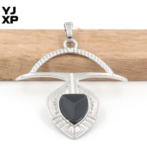 YJXP Exclusive Design Silver Plated Anchor Shape Black Agates Section Pendant Fashion Jewelry