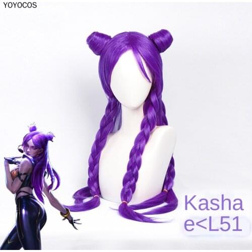 YOYOCOS KDA Womens Group Kasha Purple Cosplay Wig Dark Braid KaiSa Daughter of the Void COS