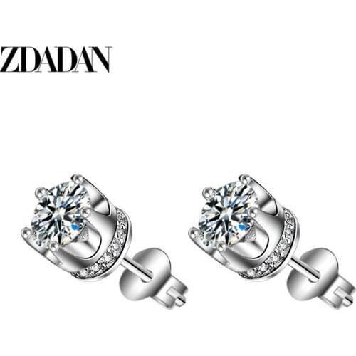 ZDADAN Fashion Zircon Small Stud Earrings For Women Charm Wedding Engagement Jewelry Party Gifts Wholesale