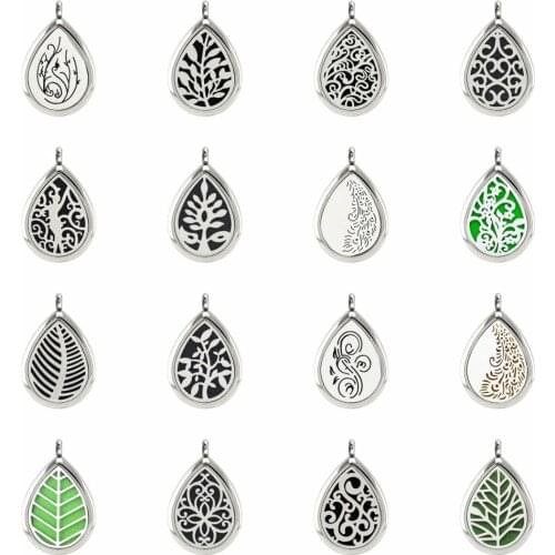 Stainless Steel Water Drop Necklace Pendant For Women Jewelry Essential Oil Diffuser Necklace Aroma Perfume Locket 10pcs Pads