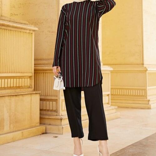 Womens Striped Tunik Tunic Eid Mubarek Abaya turkey hijab muslim dress kaftan kaftans Abayas Islamic clothing women