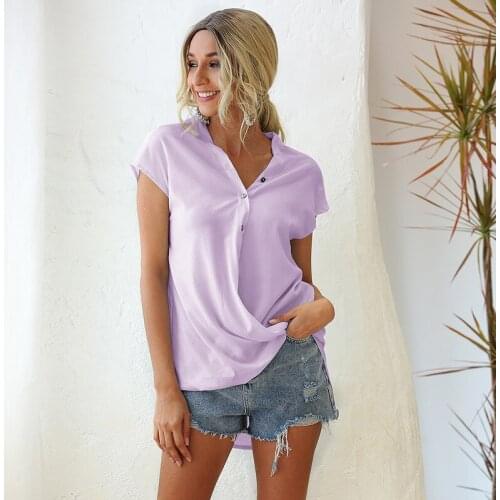 Woman Chiffon Shirt Loose Tops Comfortable 2021 Casual Solid Color Top Fashion V-neck Button Sleeve Suit Bat Summer Female