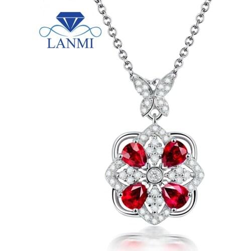 Women Party Jewelry Pear Cut 3.5x4.5mm Red Ruby Diamond Pendant In 18Kt White Gold WP033