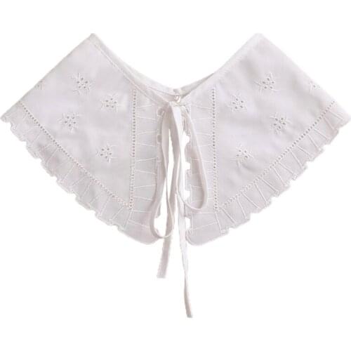 Korean Style Women Lace-Up Bowknot False Fake Collar Hollow Out Jacquard Petal Big Shawl Wrap Decorative Necklace Cotton Short P