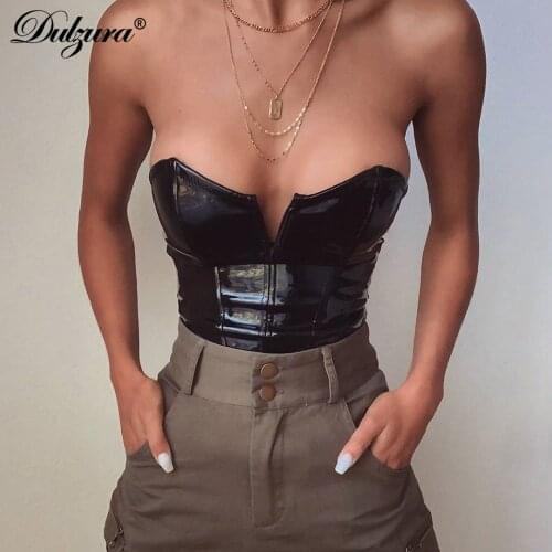Dulzura leather PU women bodysuit sleeveless zipper bodycon sexy party streetwear 2019 autumn winter clothes club romper body