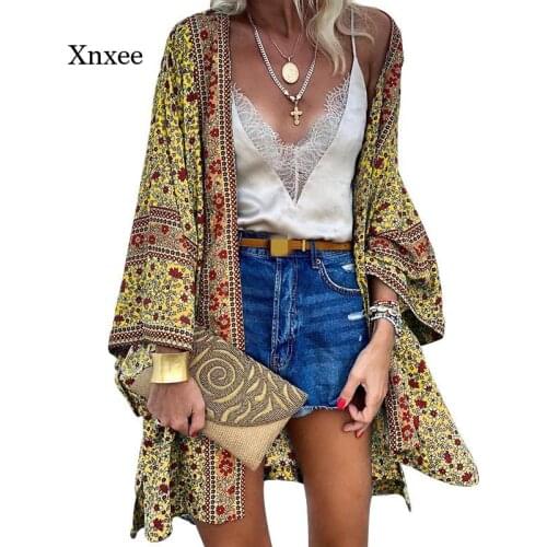 Summer Womens 2021 Long Ladies Kimono Casual Retro Ladies Crochet Chiffon Kimono Loose Floral Print Top