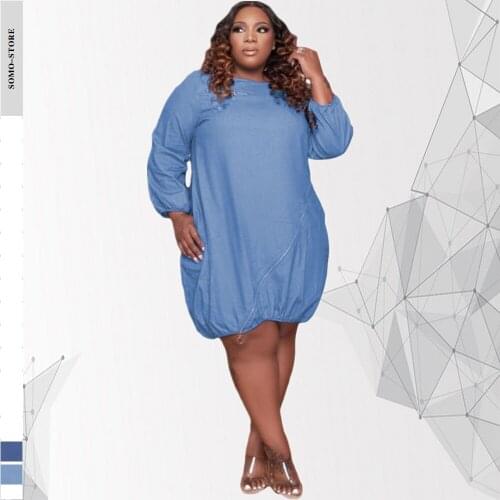 Plus Size Dress Personality Zipper Long Sleeved Solid Color Pocket Casual Cowboy Women Dresses Autumn New Wholesale Dropshipping