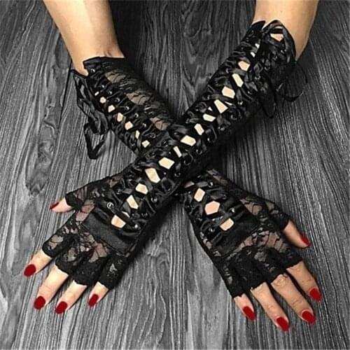 1 pair of halloween vintage lace long gloves women punk gothic mittens fingerless cosplay party gloves ceremonial ball gloves